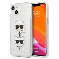 Karl Lagerfeld Glitter Karl's & Choupette Head Dėklas iPhone 13 mini - sidabrinis