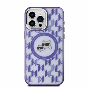 Karl Lagerfeld IML Monograma Karl & Choupette Galva Magnetinis Dėklas telefonui iPhone 15 Pro - violetinis