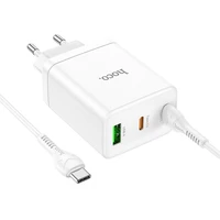 Įkroviklis Hoco 2 x USB C + USB A QC3.0 PD 3A 35W + Kabelis USB C į USB C N33 baltas