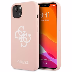 Guess GUHCP13SLS4GWPI iPhone 13 mini 5.4 silikoninis 4G logotipo kietasis dėklas - rožinis