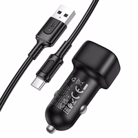 "Borofone" automobilinis įkroviklis BZ34 Cloud - USB - QC 3.0 18W su USB-C tipo kabeliu, juodas