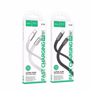 Plokščias kabelis USB C į Lightning Hoco PD 30W 1 m X125 juodas