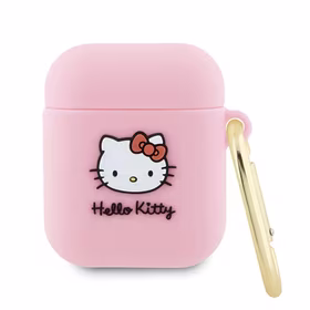 Hello Kitty silikoninis 3D Kitty galvos dėklas AirPods 1/2 - rožinis