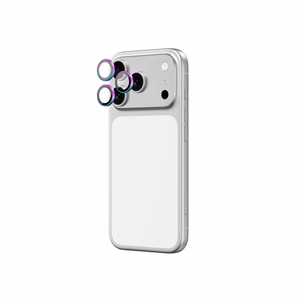 AmazingThing Objektyvo Stiklas iPhone 17 Pro / Pro Max su Vaivorykštiniu Aliuminio Rėmu