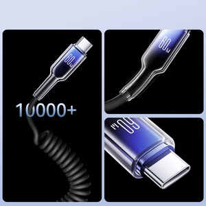 "Joyroom S-A43 Crystal-Clear Series 60W USB-C - USB-C spiralinis kabelis 1,5 m - juodas