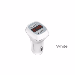 Borofone BZ3 Joyroad car charger with 2 USB-A ports, 12 W, with digital display, white