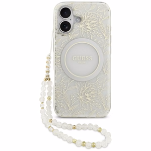 Guess IML Flowers Electro Pearl Strap MagSafe dėklas telefonui iPhone 17 - baltas