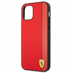 Ferrari FESAXHCP12LRE iPhone 12 Pro Max 6.7" raudonas/raudonas kietas dėklas On Track Carbon Stripe