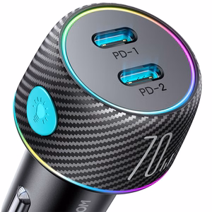 2x USB-C 70W automobilinis įkroviklis su LED apšvietimu Joyroom JR-CCN02 - juodas