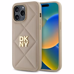 DKNY Quilted Stack Logo iPhone 14 Pro Case - Beige