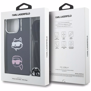 Karl Lagerfeld IML Crossbody Karl&Choupette Head Dėklas for iPhone 16 Pro Max - juodas