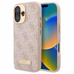 Guess 4G Logo Plate Magnetinis dėklas iPhone 16 - rožinis