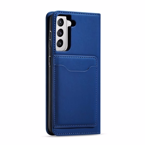Magnetinis kortelių dėklas Samsung Galaxy S22 + (S22 Plus) piniginė kortelių laikiklis mėlynas