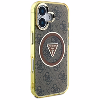 Guess IML Metal Glitter 4G Circle Triangle Magnetinis dėklas telefonui iPhone 16 - rudas