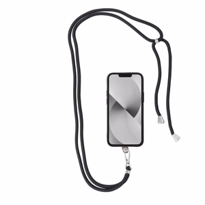 SWING (6mm) telefono dirželis, telefono pakabukas su reguliuojamu ilgiu / virvelės ilgis 165 cm (maks. 82,5 cm kilpoje) / ant peties arba kaklo – juodas