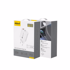 A6MaxL 20W USB-A USB-C sieninis įkroviklis su USB-C - USB-C 1m kabeliu – baltas