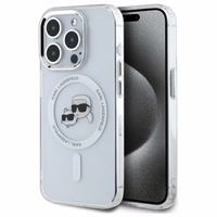 Karl Lagerfeld IML Metalinė Karl&Choupette galva MagSafe dėklas iPhone 15 Pro - baltas