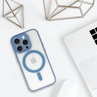 Akrilinis spalvotas magnetinis dėklas telefonui Iphone 15 Plus šviesiai mėlynas