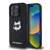 Karl Lagerfeld Monogram Choupette Head Pin dėklas telefonui iPhone 16 Pro - juodas