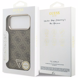 Guess PU Leather 4G Strass Triangle Logo Gold Frame MagSafe dėklas Apple iPhone 18 Pro Max, rudas
