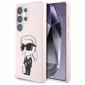 Karl Lagerfeld Silikoninis Grafiti Ikonik atspausdintas logotipas Magnetinis dėklas Samsung Galaxy S25 Ultra - rožinė