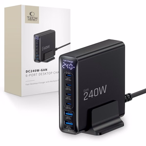 Tech-Protect DC240W-GAN 6 jungčių stalinis įkroviklis PD 240W / QC3.0 juodas