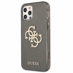 Guess GUHCP12LPCUGL4GBK iPhone 12 Pro Max 6.7" juodas/juodas kietas dėklas Blizgesys 4G Didelis Logotipas