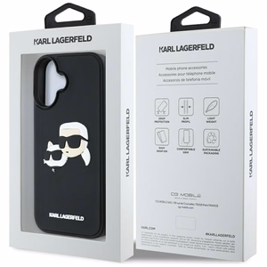 Karl Lagerfeld HC 3D guminis dvigubų galvų iPhone 16 dėklas - juodas