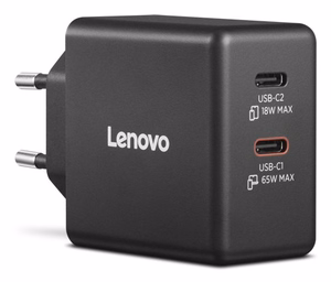 LENOVO dvigubas USB-C 65W GaN įkroviklis, juodas