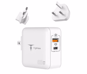 SIENINIS ĮKROVIKLIS T-PHOX MEGA T-PP09 GAN PD 65W USB/USB-C BALTAS