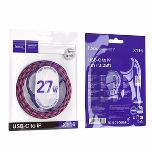 Kabelis (m) USB-C į Lightning Hoco PD 27W 1 m X116 - gradientinis raudonas