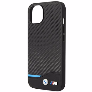 Dėklas BMW BMHCP14M22NBCK iPhone 14 Plus 6.7 - juodas odinis dėklas su karbono odos efektu
