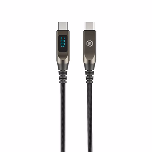 Blavec Laidas Lumix pintas - Typ C na Typ C - PD 100W 5A LED display 1,2 metra Apple CarPlay/Android Auto (CLU-CC5BG12) juodas-pilkas