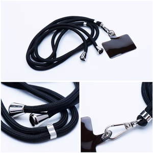 SWING (6mm) telefono dirželis, telefono pakabukas su reguliuojamu ilgiu / virvelės ilgis 165 cm (maks. 82,5 cm kilpoje) / ant peties arba kaklo – juodas