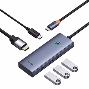 5-in-1 šakotuvas Baseus UltraJoy Series USB-C į HDMI4K@30Hz+3xUSB 3.0+1xPD (pilkas)