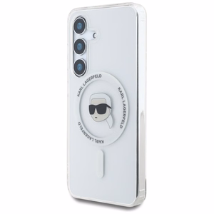 Dėklas Karl Lagerfeld Button Karl Head Printed Logo Magnetinis Samsung Galaxy S25 baltas