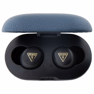Guess Bluetooth ausinės GUTWSPGTSPSB TWS + įkrovimo stotelė mėlynos/mėlynos grūdėtas klasikinis logotipas