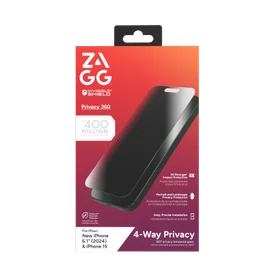 ZAGG InvisibleShield Glass Elite Privacy 360 apsauginis stiklas iPhone 15/16 telefonui