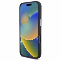 DKNY skystos silikoninės medžiagos dėklas telefonui su metaliniu logotipu iPhone 16 Pro - juodas