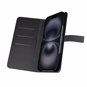 Puro Wallet nuimamas magnetinis 2in1 PU odos dėklas su atvartu ir pinigine iPhone 16 - juodas