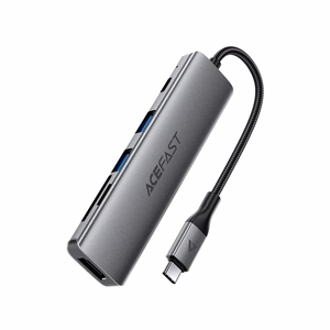 Acefast J18 USB šakotuvas USB-C 6-in-1 HDMI 4K 60Hz PD90W doko stotis - pilkas