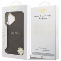 GUESS dėklas telefonui IPHONE 17, suderinamas su MagSafe GUHMP17SPSAMSECW (PU W/ Peony Hot Stamp) rudas