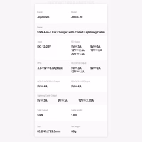 Automobilinis įkroviklis Joyroom "JR-CL20" juodas 57W (1xPD / 1xQC3,0 / su LED apšvietimu) + "Lightning" laidas 160cm