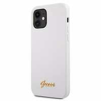 Guess GUHCP12SLSLMGWH iPhone 12 mini 5.4" baltas/baltas kietas dėklas Metal Logo Script