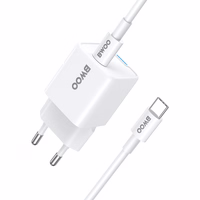 BWOO GaN PD 30W wall įkroviklis 1x USB-C port with 60W laidas USB-C 2A baltas