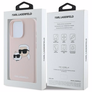Karl Lagerfeld silikoninis Magnetinis dėklas telefonui iPhone 16 Pro su Nauble galvų atvaizdais - rožinė