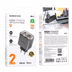 Borofone Įkroviklis BN21 Lena (m) - 2x Type C - PD 40W pilkas