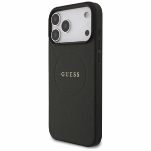 Guess Grained Gold Ring MagSafe dėklas, skirtas iPhone 18 Pro Max / 17 Pro Max – spalva: juoda