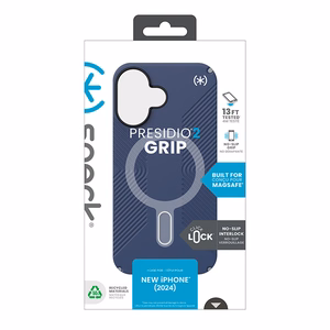 Speck Presidio2 Grip dėklas su MagSafe ir ClickLock, skirtas iPhone 16, „Coastal Blue/Dust Grey“