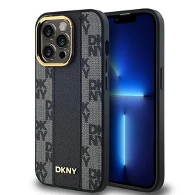 DKNY Odinis langeliais raštuotas magnetinis dėklas iPhone 14 Pro - juodas
